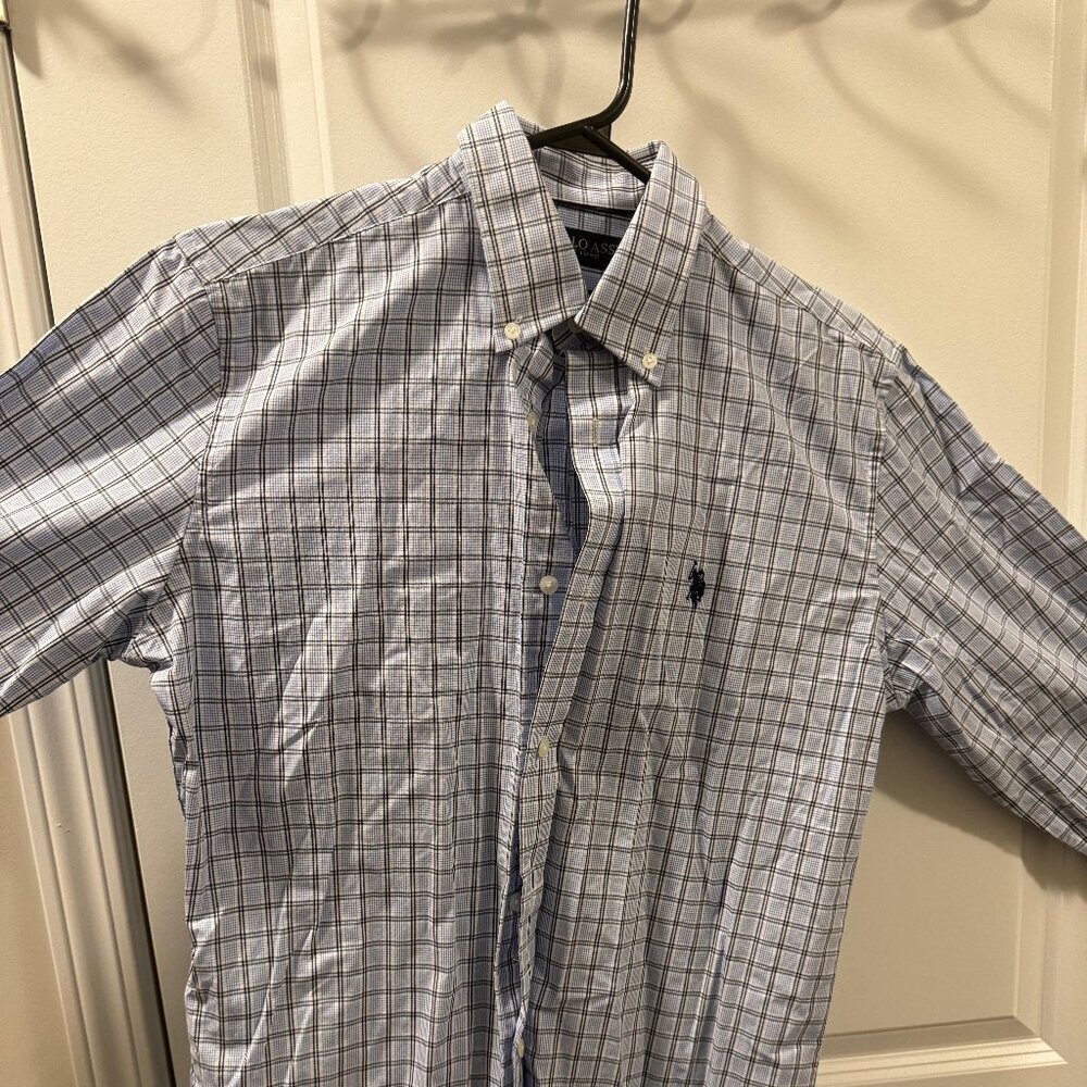 U.S. Polo Assn Shirt Mens Grey/Black Check Collared Button Down Full Sleeve - Picture 2 of 6
